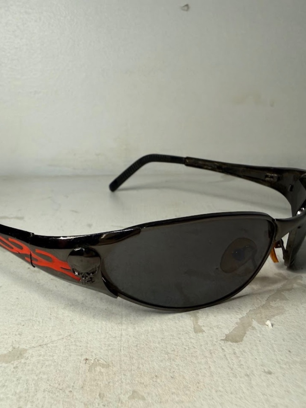 Vintage Flame Skull Metal Sunglasses Biker 2000s Y2K Unisex Motorcycle